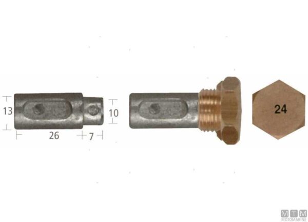 Barrotto Ø13-10 x 26+7 mm -Zinco Anodo