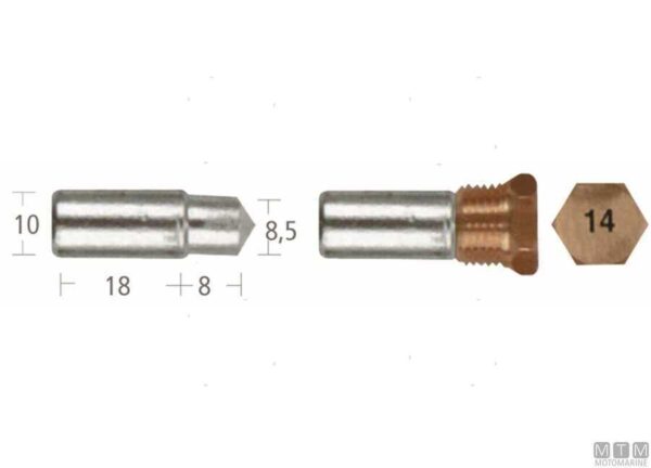 Barrotto Ø 10-8,5 x 18+8 mm. zinco anodo motore Ford