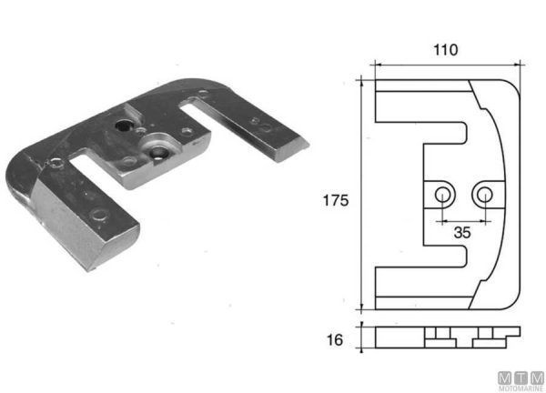 Anodo piastra Mercury™ – Mercruiser™ Bravo (tutti) zinco - immagine 2