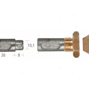 Barrotto con tappo Ø13-10,1 x 26+8 mm. Zinco Anodo