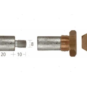 Barrotto con Dado Ø14-M8 x 20-10 mm. Zinco Anodo