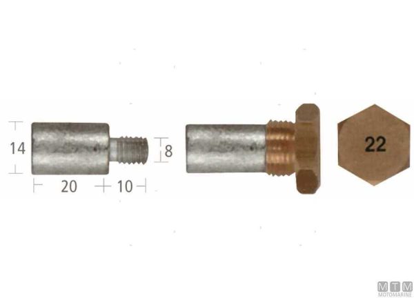 Barrotto con Dado Ø14-M8 x 20-10 mm. Zinco Anodo