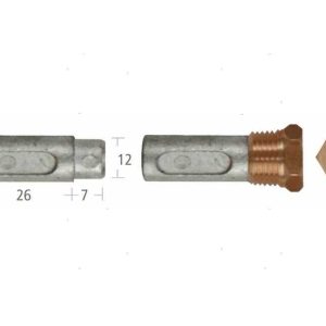 Barrotto con tappo Ø14-12 x 26+7 mm. zinco anodo