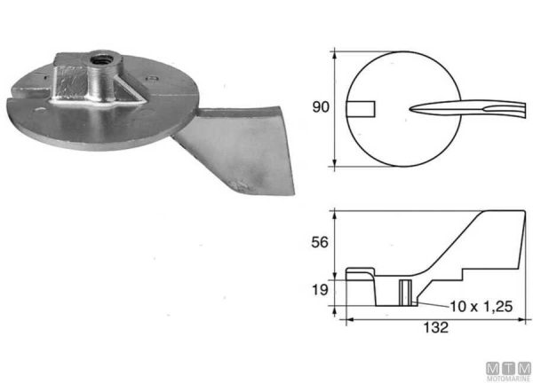 Anodo pinna Yamaha™ V6/60/70/75/85/90/115/130/150/175/200/225 HP alluminio - immagine 2